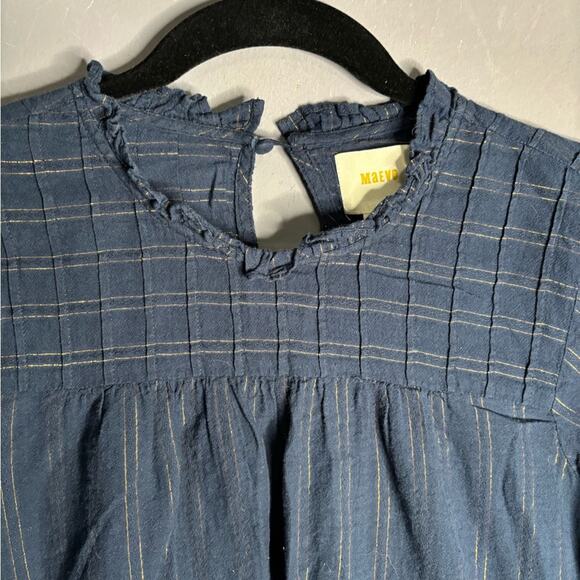 Maeve Navy Blue Blouse With Copper Metallic Stripes Size XS - Picture 4 of 7
